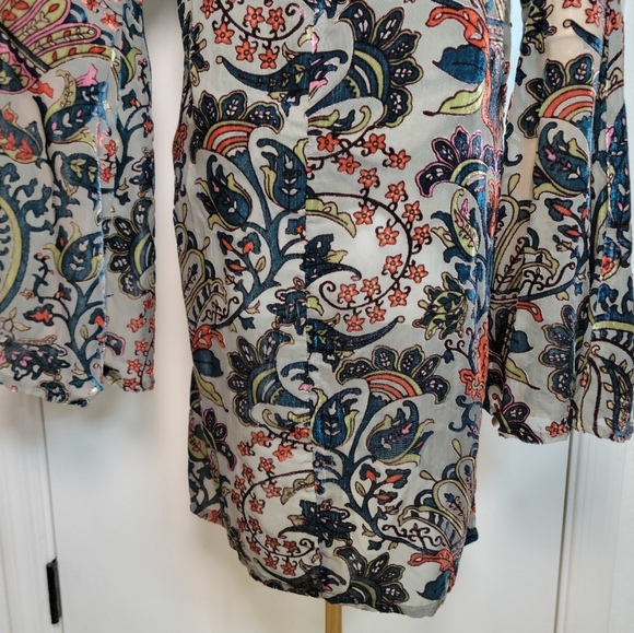 Altar'd State Paisley Elegant Green Bell Sleeve Velvet Dress Size Medium - Picture 7 of 12